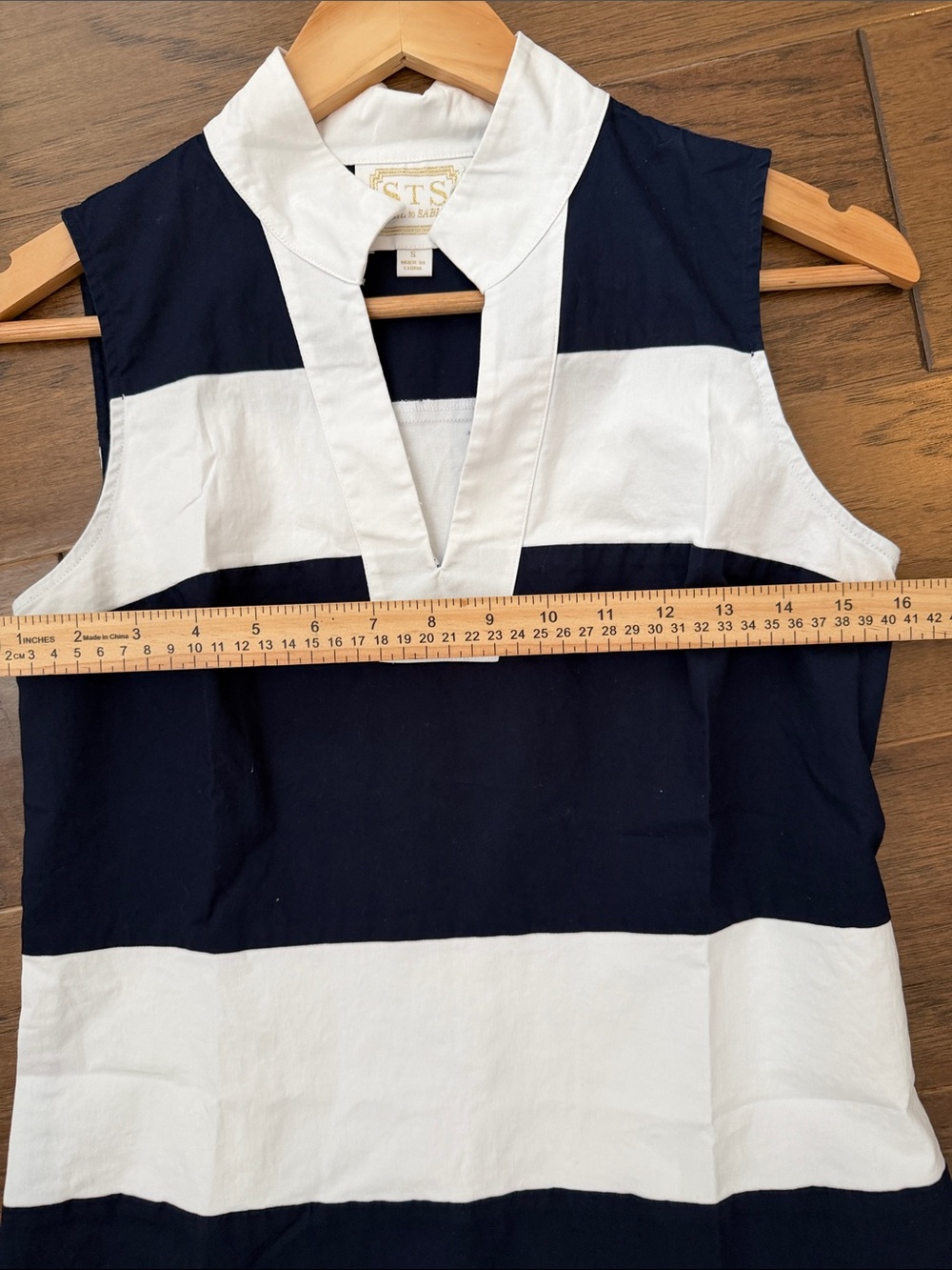 STS Sail to Sable Classic Navy Stripe Sleeveless shift Tunic Dress S Nautical - Picture 9 of 12